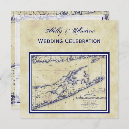 ロングアイランドザハンプトンズマップ動揺してSQ結婚ズ 招待状 (正面/裏面)