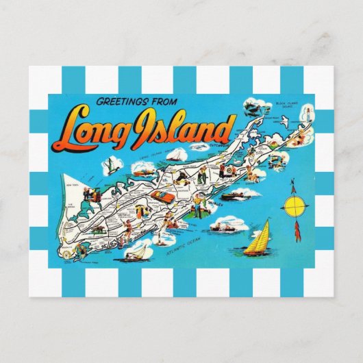  ロングアイランド ニューヨーク州 ストライプ地図 ポストカード (正面)