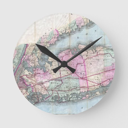 ロングアイランド(1880年)のヴィンテージの地図 ラウンド壁時計 (正面)