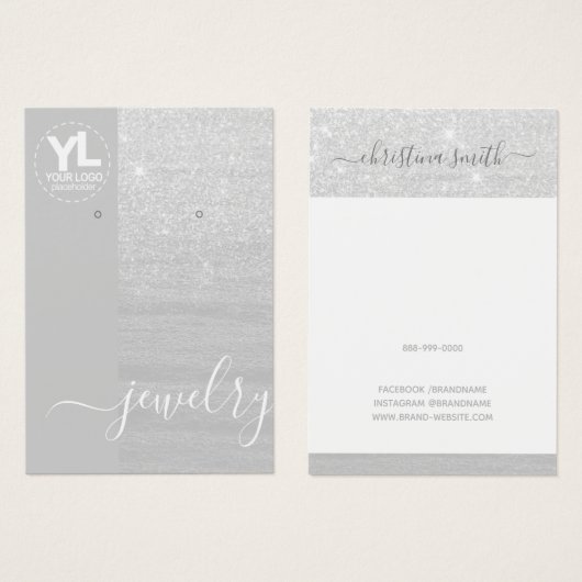 ロングイヤリングディスプレイグラマー銀グリッターグラム (正面&裏面)