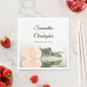 ロングエレガントステムアイボリーピーチバラ結婚ズ スタンダードランチョンナプキン (インサイチュ)