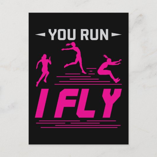 ロングジャンプ女子走飛ぶ ポストカード (正面)