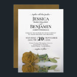 ロングステムゴールデンバラエレガントな結婚式 招待状<br><div class="desc">この結婚式招待状はエレガント、緑豊かで、ロマンチックだ。波や波紋が水に反射し独身のて横に横たわる長い茎の金のバラの豪華な写真が見られる。背中はマルブル金ゴールドまたはマスタード黄色。あなたの特別な日にあなたの友人や家族を招待状に共有するための美しい方法。</div>