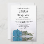 ロングステムスカイブルーバラエレガントな結婚式 招待状 (正面)