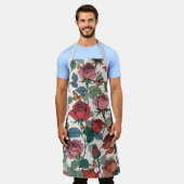 ロングステムバラと（昆虫）オオカバマダラ、モナーク蝶 エプロン (着用した状態)