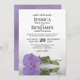 ロングステムラベンダーパープルバラエレガントな結婚式 招待状