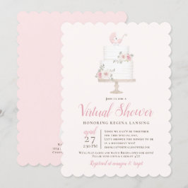 ロングディスタンスバーチャルシャワーピンクプラムケーキ 招待状