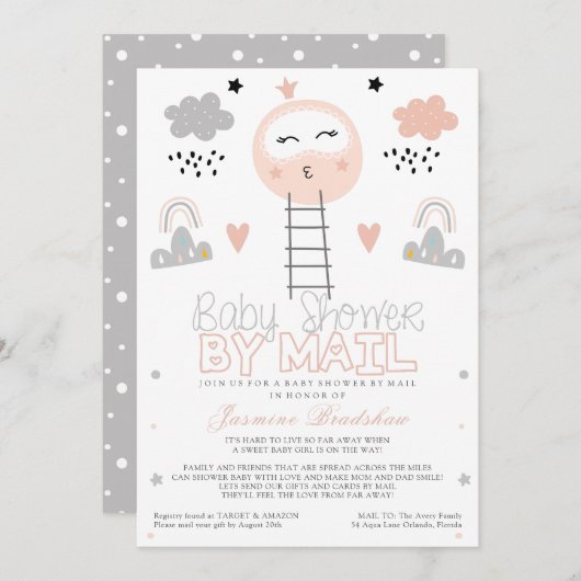 ロングディスタンスベイビーシャワーパスウェイトゥザムーン 招待状 (正面/裏面)