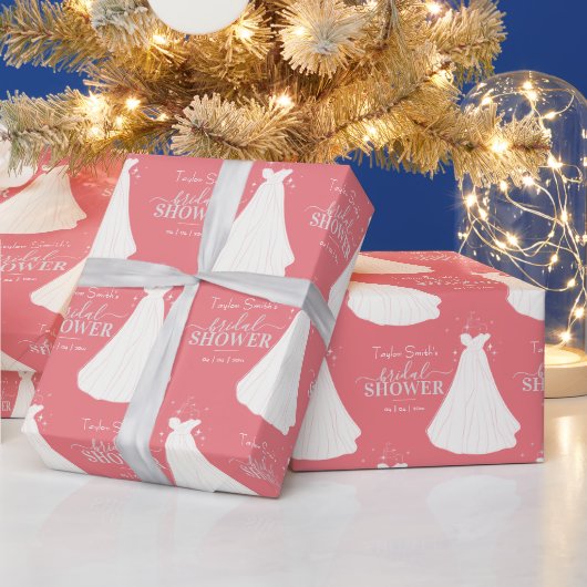 ロングドレス付き花嫁ブライダルシャワーピンク ラッピングペーパー (クリスマス)