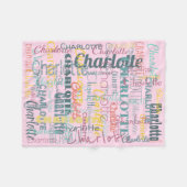 ロングネームパターンタイポグラフィピンクベビー フリースブランケット (正面(横))