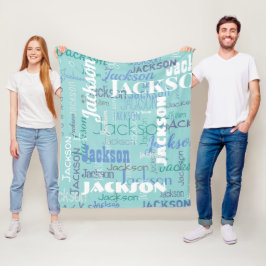 ロングネーム落書きパターンタイポグラフィブルーミディアム フリースブランケット