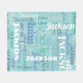 ロングネーム落書きパターンタイポグラフィブルーミディアム フリースブランケット (正面(横))