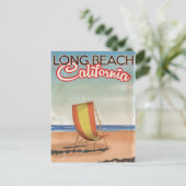 ロングビーチカリフォルニアヴィンテージ旅行ポスター ポストカード (スタンド正面)