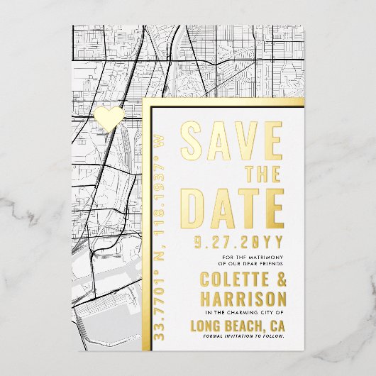 ロングビーチ ラブ ロケーター | 結婚式 Save the Date 箔招待状 (正面)