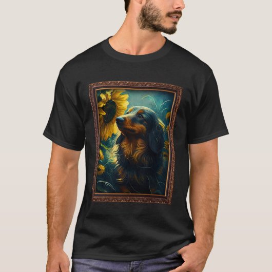 ロングフォールドキシードシュント絵画のヒマワリの花 Tシャツ (正面)