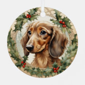 ロングフォールドダシュント子犬の初めてのクリスマス メタルオーナメント (裏面)