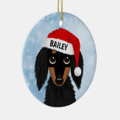 ロングフォールドブラックアンドタンダッシュンドサンタカスタム セラミックオーナメント (右)