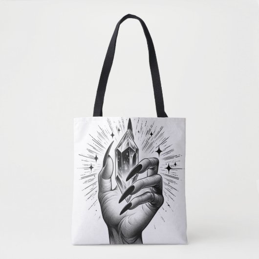 ロングブラック爪、 ネイル&クリスタルエネルギー魔法ヴィンテージ トートバッグ (正面)