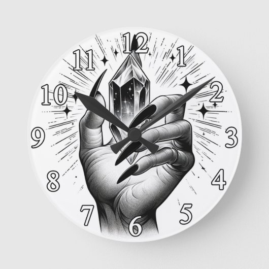 ロングブラック爪、 ネイル&クリスタルエネルギー魔法ヴィンテージ ラウンド壁時計 (正面)