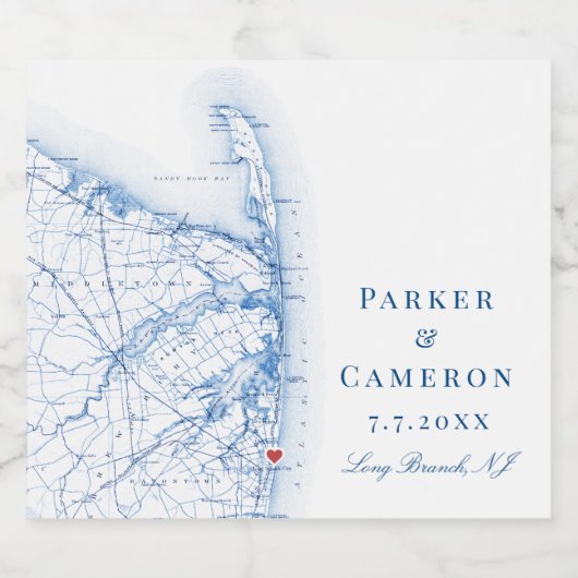 ロングブランチニュージャージーマップエレガントウェディング ビールラベル (シングルラベル)