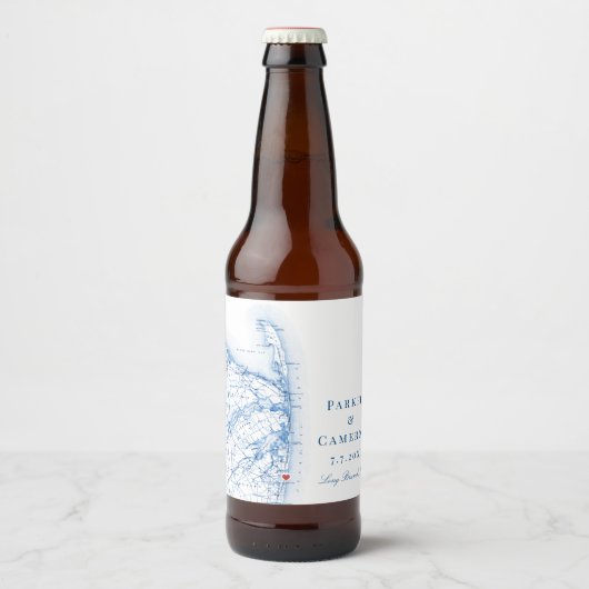 ロングブランチニュージャージーマップエレガントウェディング ビールラベル (正面)