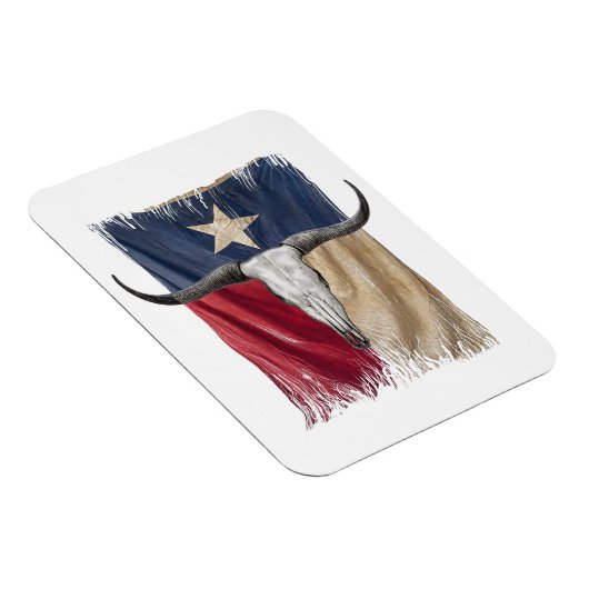 ロングブルスカル動揺して擦り切れたテキサス州国旗 マグネット (右側)