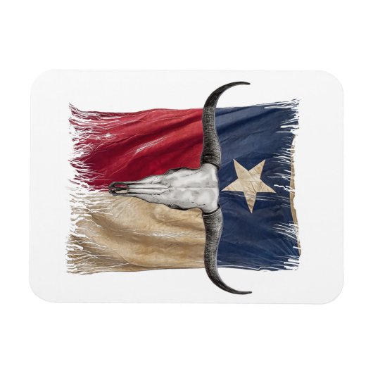 ロングブルスカル動揺して擦り切れたテキサス州国旗 マグネット (横)