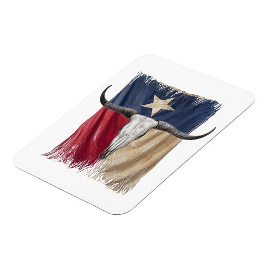 ロングブルスカル動揺して擦り切れたテキサス州国旗 マグネット (左側)