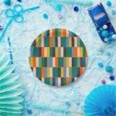 ロングブロックレトロモダンチェックパターン ペーパープレート (パーティー)