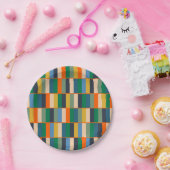 ロングブロックレトロモダンチェックパターン ペーパープレート (パーティー)