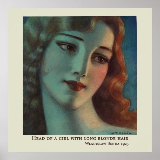 ロングブロンド髪の少女by Wladyslaw Benda ポスター (正面)