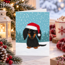 ロングヘアのブラックタン ダックスフント サンタ クリスマス