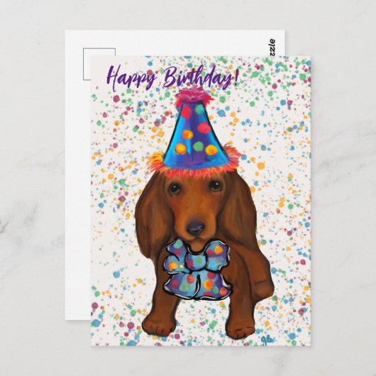 ロングヘアの赤いダックスフンド ポストカード (正面/裏面)