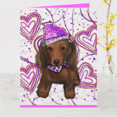 ロングヘアの赤いドキシ― カード (黄色い花)