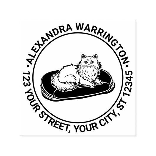 ロングヘアキャットオンベッドネーム差出人住所 セルフインキングスタンプ (デザイン)