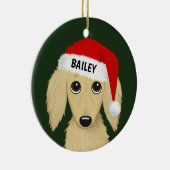ロングヘアクリームダックスシュントサンタドッグカスタム セラミックオーナメント (右)