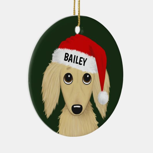 ロングヘアクリームダックスシュントサンタドッグカスタム セラミックオーナメント (右)