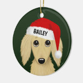 ロングヘアクリームダックスシュントサンタドッグカスタム セラミックオーナメント (左)