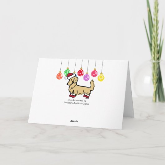 ロングヘアクリームダックスフントのクリスマス シーズンカード (裏面)