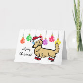 ロングヘアクリームダックスフントのクリスマス シーズンカード (正面)