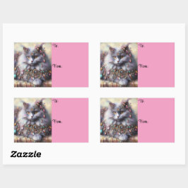 ロングヘアグレーネベルンキャット子猫w/ジュエルジュエリー 長方形シール