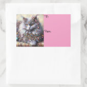 ロングヘアグレーネベルンキャット子猫w/ジュエルジュエリー 長方形シール (バッグ)