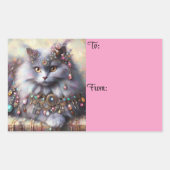 ロングヘアグレーネベルンキャット子猫w/ジュエルジュエリー 長方形シール (正面)