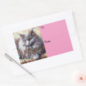 ロングヘアグレーネベルンキャット子猫w/ジュエルジュエリー 長方形シール (封筒)