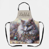 ロングヘアグレーネベルンネコ子猫ジュエリー宝石 エプロン (正面)