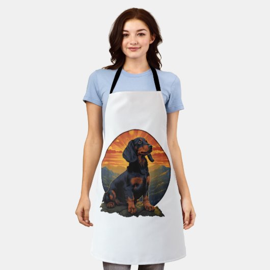 ロングヘアダシュンドペット愛好家レトロヴィンテージ エプロン (着用した状態)