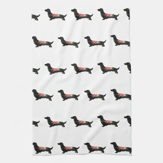 ロングヘアダシュンドボヘミアンフローラシルエット キッチンタオル (縦)