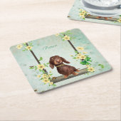 ロングヘアダックスシャンドイエローフラワーコースター スクエアペーパーコースター (アングル)