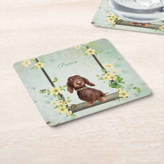 ロングヘアダックスシャンドイエローフラワーコースター スクエアペーパーコースター (アングル)