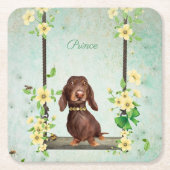 ロングヘアダックスシャンドイエローフラワーコースター スクエアペーパーコースター (正面)